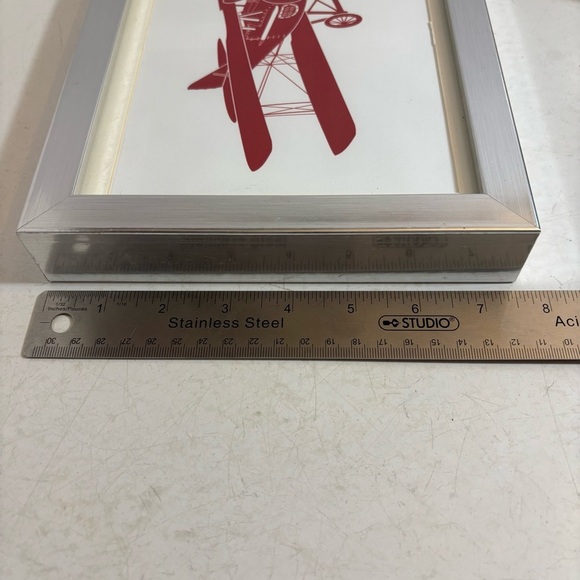 🛍️3/$30 Silver photo frame with red biplane on a white matte background - Picture 8 of 9